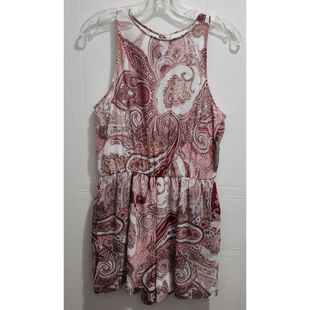 NWT New York & Company Women’s Sleeveless One-Piece Shorts Romper Pink Paisley M